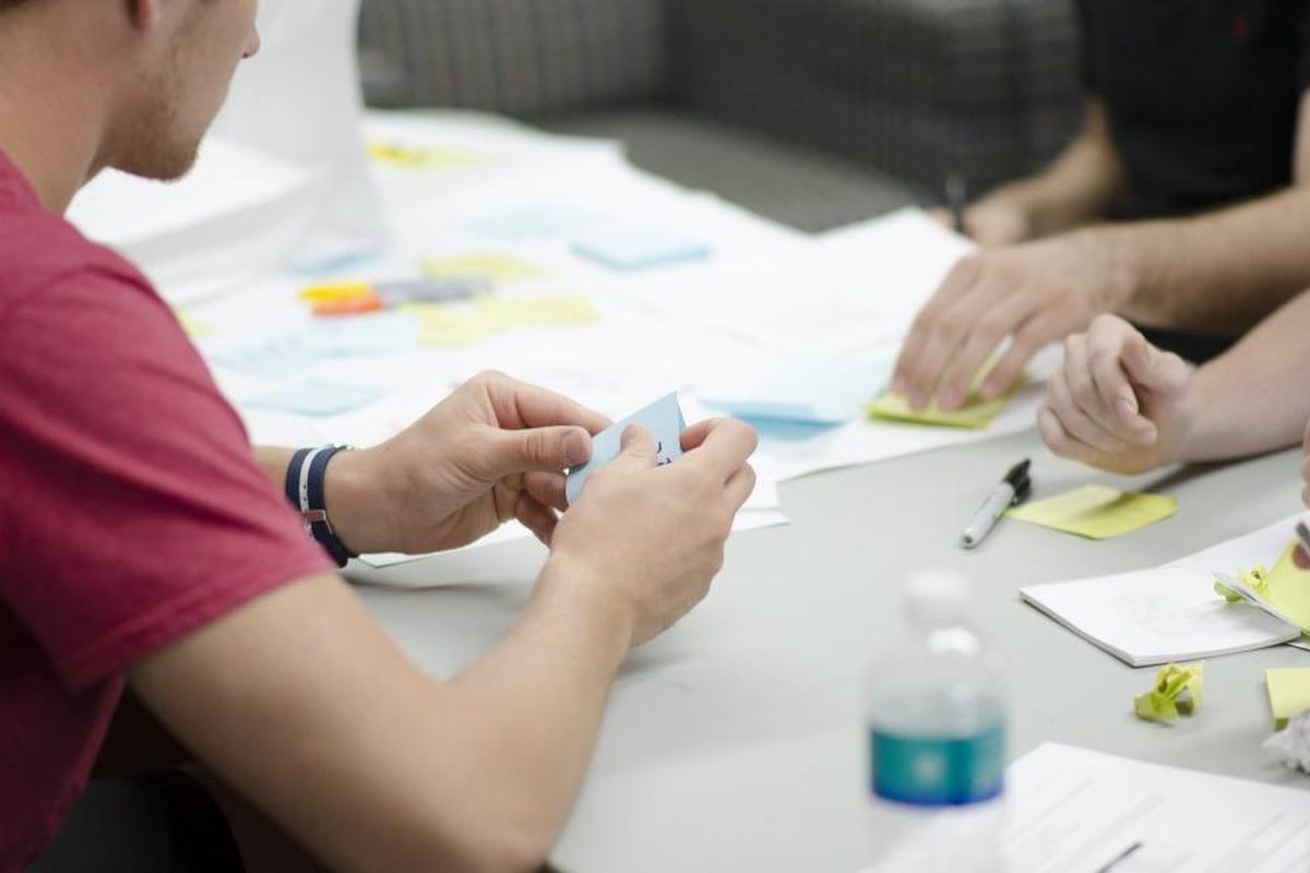Team planning a business roadmap with notes